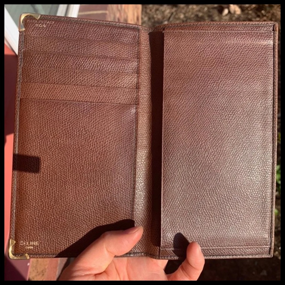 {Céline} Leather Snakeskin Embossed Bifold Long Wallet
